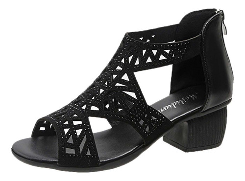 Sandalias De Tacón Medio Con Cremallera Trasera Para Mujer,
