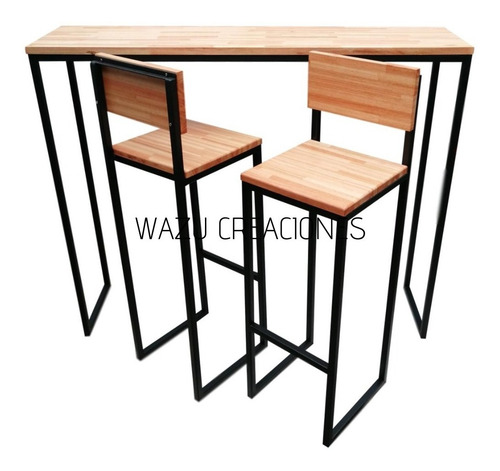 Imagen 2 de 5 de Mesa Desayunador Barra + Dos Taburetes Con Respaldo Hierro