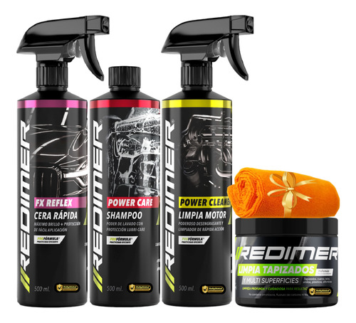 Kit Lavado Car Detailing Redimer Shampoo Cera Llanta Tapizad