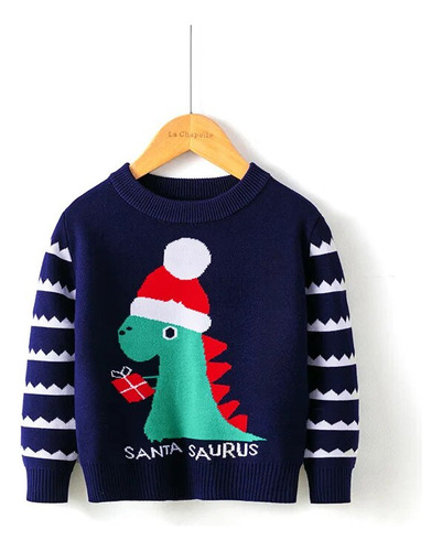 Suéter De Punto Navideño Con Dinosaurios Para Niños, Nuevo 