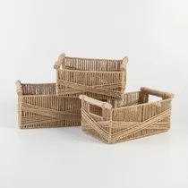 Comprar Set X3 Canastos Bandejas Mimbre Yute C\u002Fmanijas Rectangulares