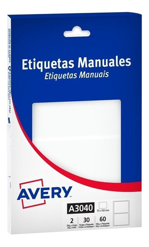 Etiquetas Avery Rectangular 75,0 X103,0 Mm. 3040 Color Blanco