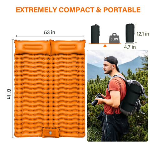 Almohadilla De Dormir Doble Para Acampar, Inflable, Para Aca