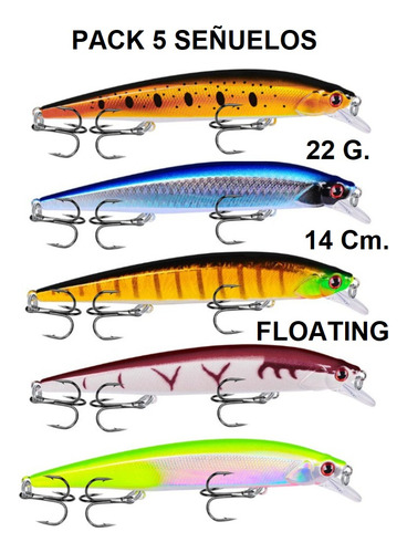 5 Señuelos Floating 22 Gr Lenguado Corvina Pesca Spinning