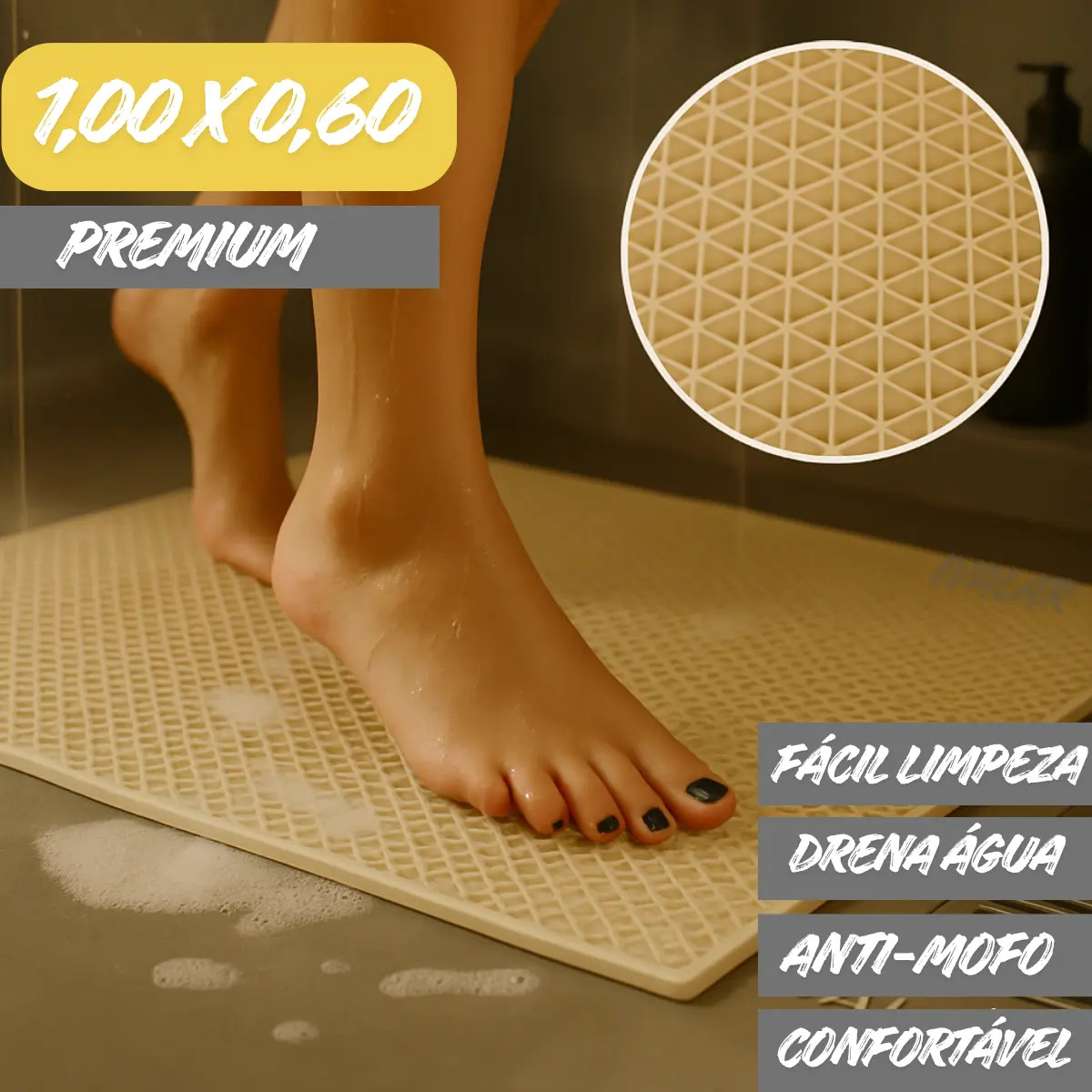 Tapete Antiderrapante para Banheiro Box Piscina 1,00 X 0,60 cm Emborrachado Premium Ivalar