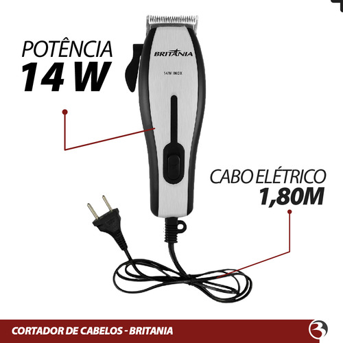 Cortador De Cabelo 127v Kit 9 Acessórios 14w Inox Cor Prata