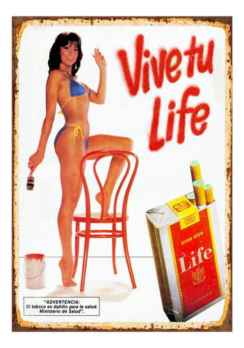 1 Cartel Metalico Cuadro Metal Retro Cigarros Life 40x28 Cms