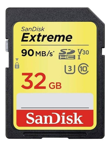 Sandisk Memoria Tarjeta Sd Extreme 32gb 4k Uhs-i V30 90 Mb/s
