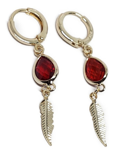 Aretes De Gota Roja Zirconia De Oro Laminado +huggies U20