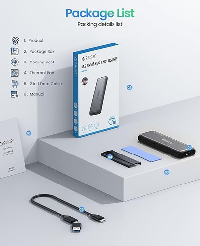 Orico M.2 Nvme Ssd Enclosure Adapter, Usb3.2 Gen2