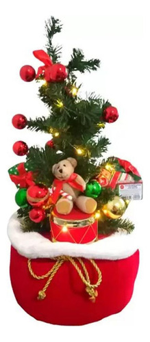 Decoração Natal Saco De Presente Árvore Urso Luzes 60cm