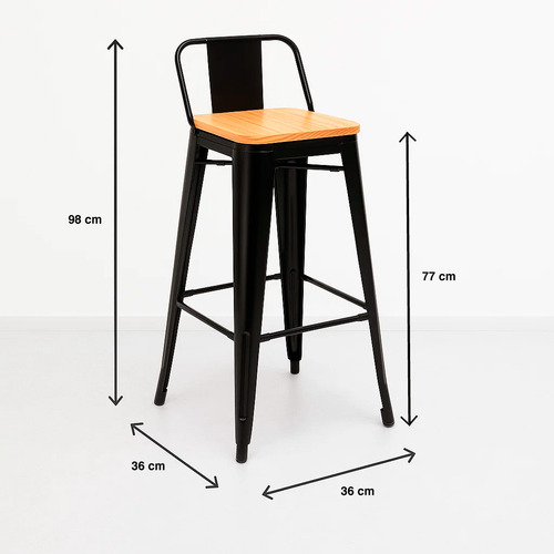 Taburete Tolix Negro Alto Con Respaldo Para Bar O Terraza -