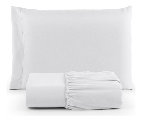 Jogo Roupa Cama Lençol Solteiro 400 Fios 2 Peças Barra Hotel Cor Branco Desenho Do Tecido Liso