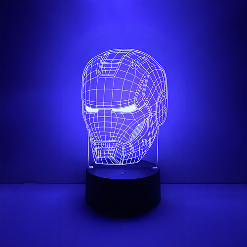 Luminária 16 Cores Led 3d Homem De Ferro Alumia 10cm
