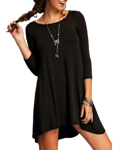 Vestido Casual Corto Dama Manga Larga En Algodon