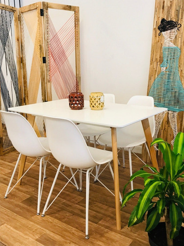 Juego Comedor Tulip 120 + 4 Eames Plastico New Design