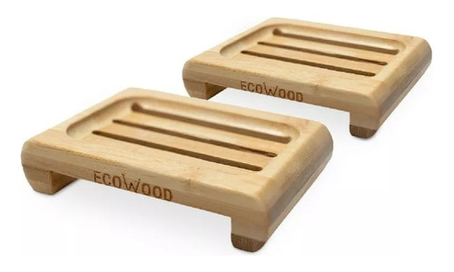 Ecowood Jabonera De Bambú Rejilla Elevada - Set De 2 Piezas Color Natural