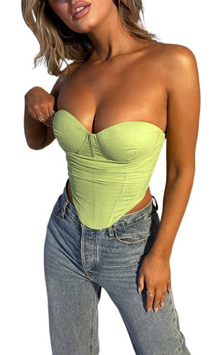 Blusa Top Crop Sexy Tipo Corset Strapless Mujer Sensual