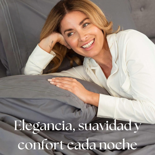 Juego De Sábanas 600 Hilos 2 1/2 Plazas Ultra Suave Gris Oscuro Liso