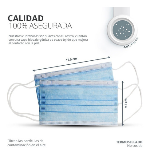Imagen 5 de 9 de Cubrebocas Plisado Tricapa Termosellado Máxima Protección