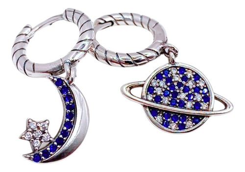 Aros Colgantes Universo, Plata925, Circón Blancoazul, Regalo