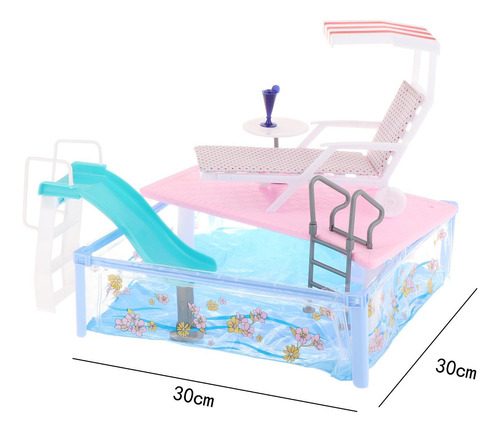 Juego De Piscina Para Muñecas Con Tobogán, Sombrilla De