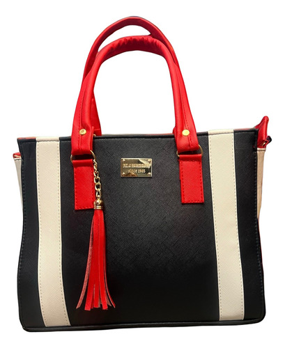 Set De Bolsa Y Cartera Color Rojo,crema Y Azul Marino.