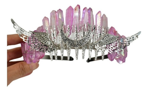 Diadema De Cristal Crudo Con Corona De Cuarzo, Diadema Con D