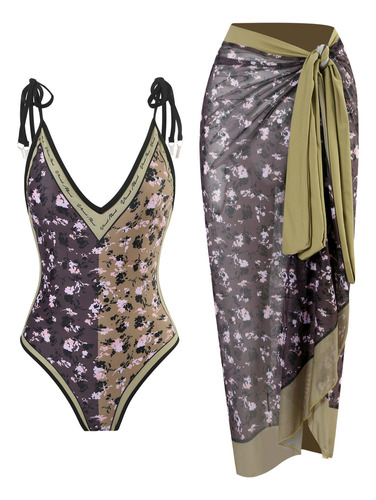 Conjunto De Bikini Tankini Con Estampado Vintage De Dos Piez