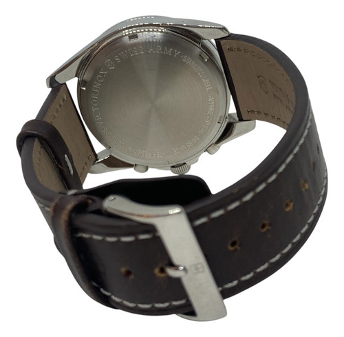 Reloj Victorinox Infantry Cronógrafo 241567 Caja 40 Mm Correa Café Bisel Plateado Fondo Negro