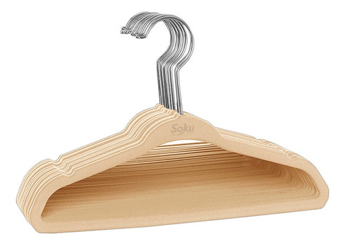 Set 10 Ganchos Acero Terciopelo Organizador Closet Durable Color Beige