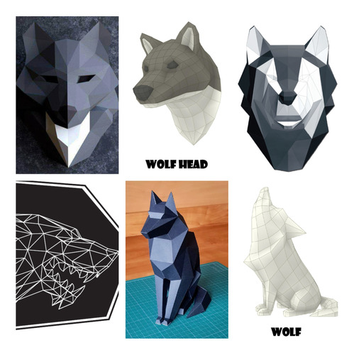 Lobos - Animales - 6 Moldes - Papercraft - Origami - Pdf 