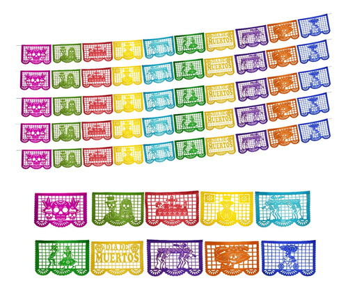 Decoración Papel Picado Día De Muertos 10 Tira De 2.5 Metros