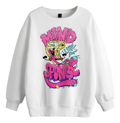 Buzo Bob Esponja Cuello Redondo Blanco Niños Niñas Aesthetic