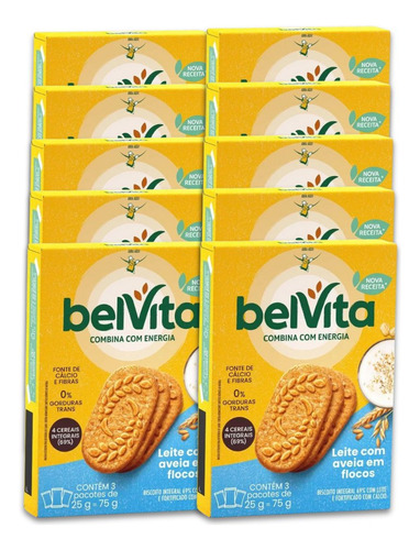 Biscoito Integral Belvita Leite E Aveia Kit 10 Caixas 75g