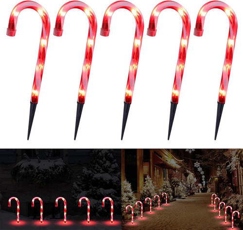 Luces De Bastón De Caramelo De Navidad, Juego De 5 Bastones