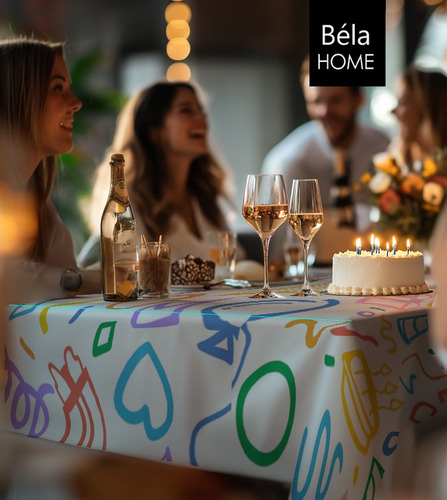 Mantel Cumpleaños Reutilizable Tela 8 Sillas 4mx1.40m
