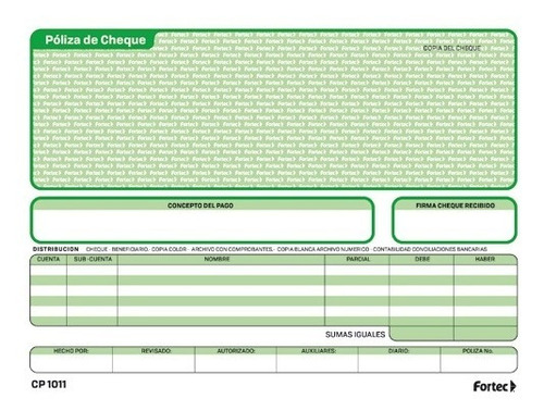 Poliza De Cheque Pc Form 1/2 Oficio Intercarbon C/25 Jueg
