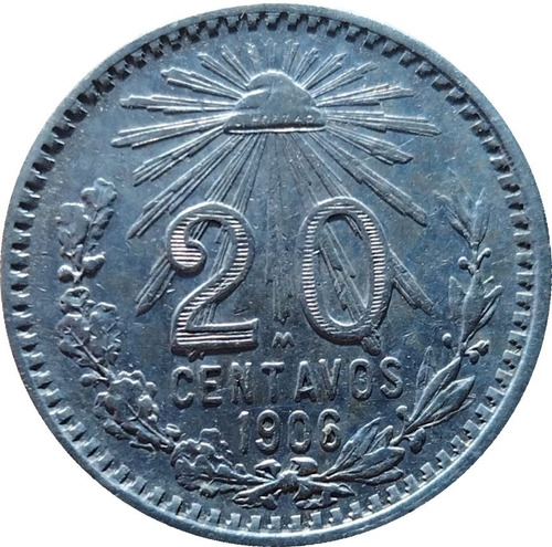 20 Centavos 1906 Plata 80% 5.0g. 22mm Con Brillo 