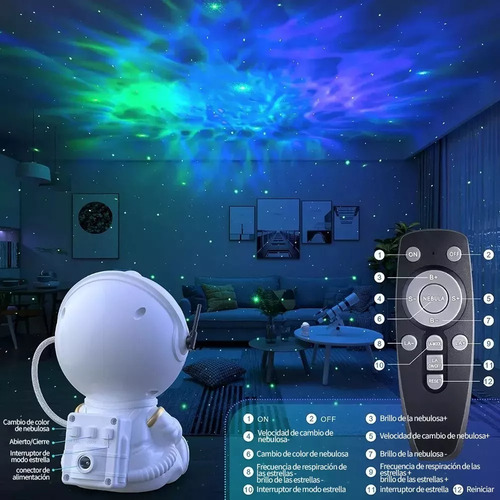 Luz Astronauta Proyector Galaxia Estrella + Laser Blanco