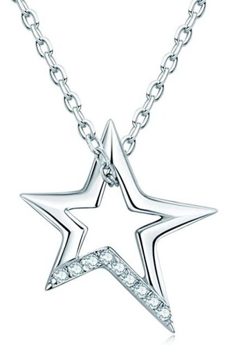 Collar De Luna Moissanite / Estrella, Plata De Ley 925 Con