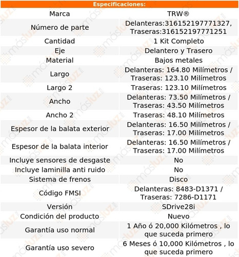 Jgo Balatas Bajos Metales Delanteras Y Traseras 320i 12/13