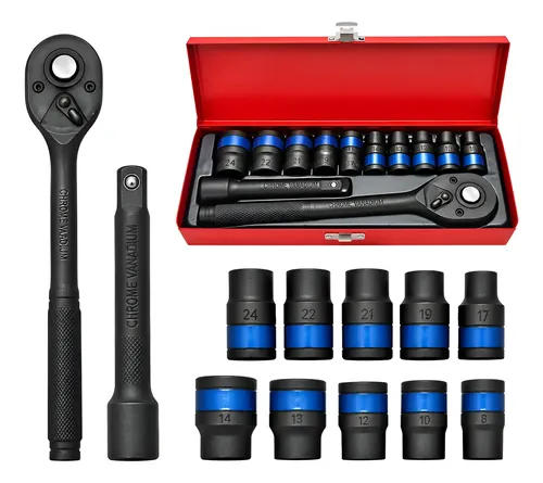 Kit Soquete 1/2 Catraca 8-24mm 12 Peças Com Extensão Preto