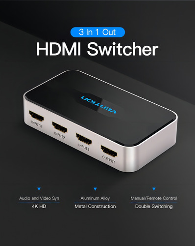 Switch Hdmi 3 In 1 Out Switcher 4k 30hz 10 Gbps Vention
