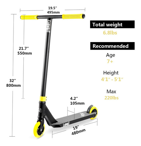 Limit Lmt08 Pro Trick Scooter Para Niños Y Tenns De 7 Años E