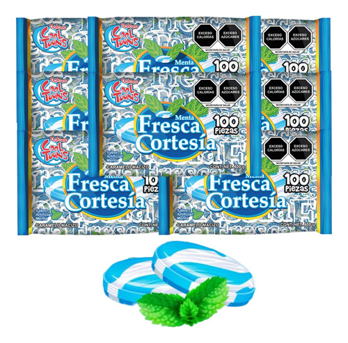Caramelo Menta Macizo 1100pz Fresca Cortesía Cool Toons