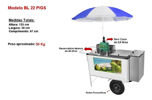 Imagem 2 de 4 de Carrinho De Água De Coco Com Guarda Sol Oferta