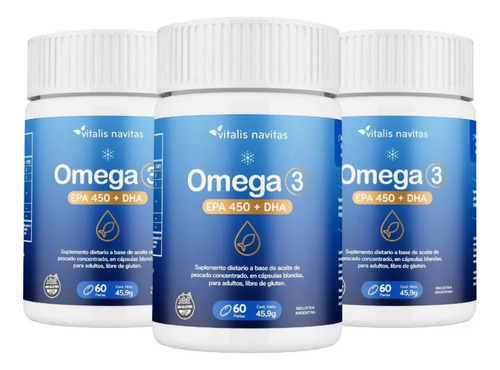 Suplemento en cápsula Vitalis Navitas Suplementos Omega 3 3 packs