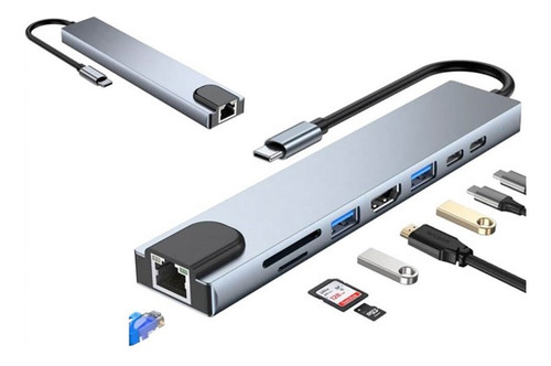 Adaptador Tipo C 8 En 1 Hub Usb 3.0 Hdmi 4k Multipuerto