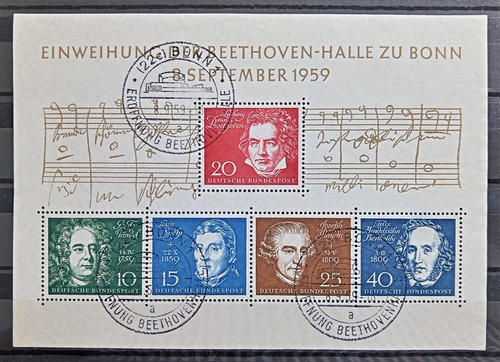Alemania, Bloque Yv 1 Lud V. Beethoven 1959 Usado L18485